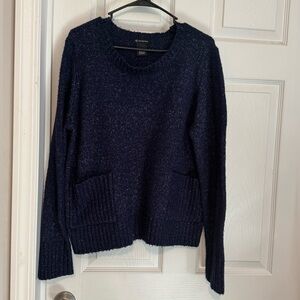New Directions Navy Blue Knit Long Sleeve Sweater Shirt Sz Large W/ Pockets EUC